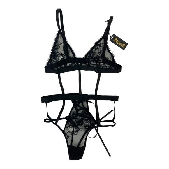 Mapale Black Lace Strappy Lace Up Teddy Size Small Medium NWT $49 MSRP - Picture 3 of 9